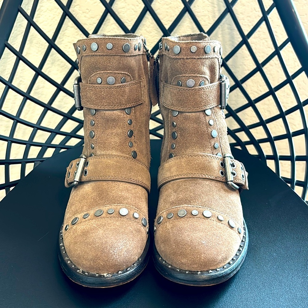 Sam Edelman Tan Suede Studded Combat Boots